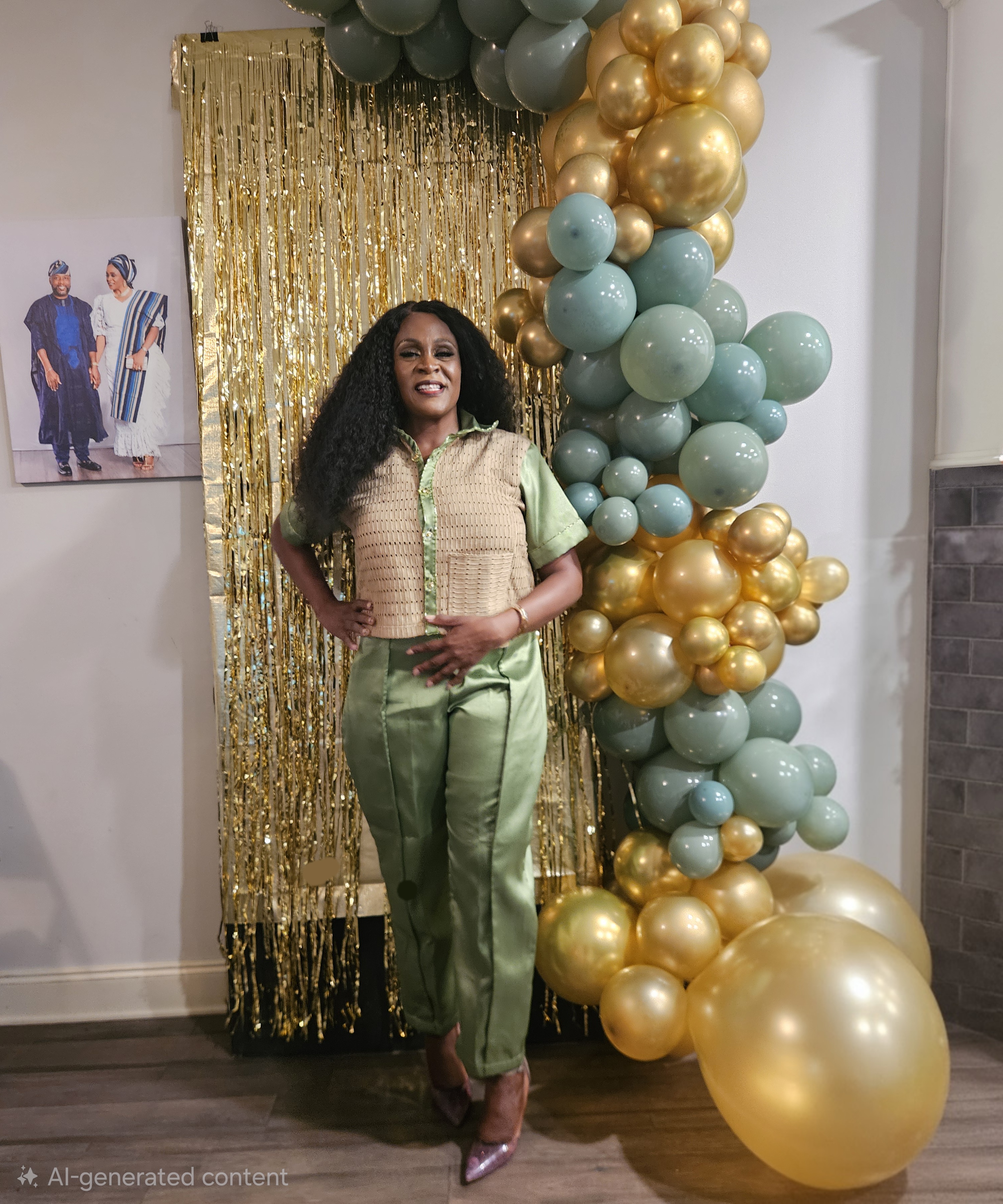 Elegant sage green and gold balloon garland backdrop